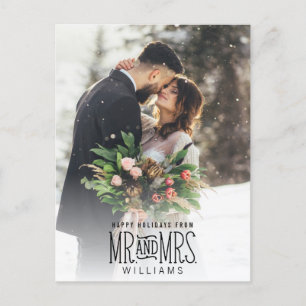 Mr. & Mrs. Newlywed Hand-Lettered Photo Christmas Holiday Postcard