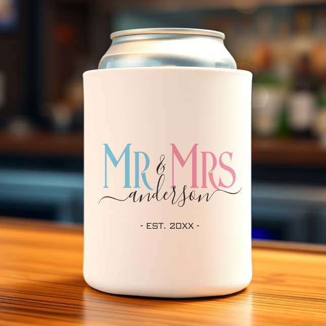Mr & Mrs Newlywed Wedding Favour Thank You Can Cooler (Creator Uploaded)