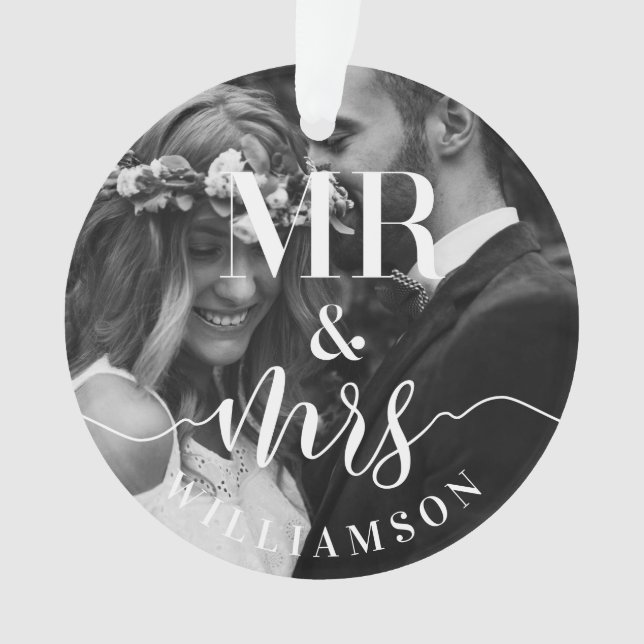 Mr & Mrs Newlyweds First Christmas Multiple Photo Ornament (Front)