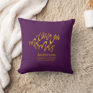 MR & MRS Newlyweds Just Married Magenta Gold GIFT Cushion