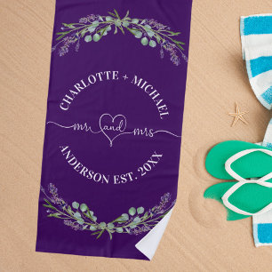 Mr mrs newlyweds lavender purple beach towel