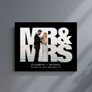 Mr Mrs Newlyweds Photo Wedding Black Acrylic Sign