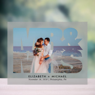 Mr Mrs Newlyweds Photo Wedding Frosted Acrylic Sign