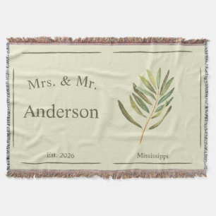 Mr & Mrs Olive Branch Green Couple Throw Blanket