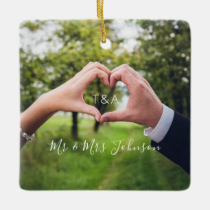 Mr & Mrs Our First Christmas Photograph Ceramic Ornament