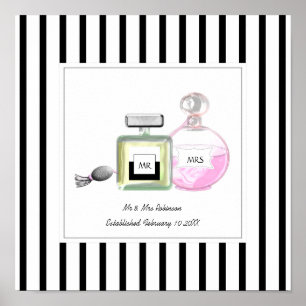 Mr & Mrs Perfume Bottles Personalized Wedding Poster