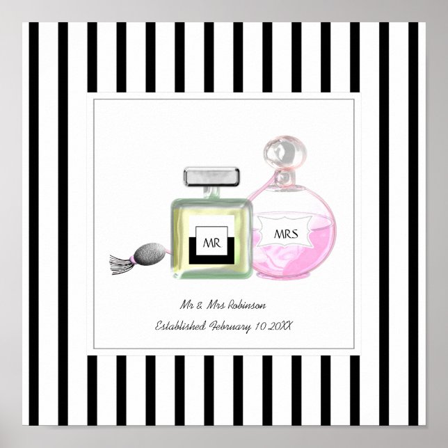 Mr & Mrs Perfume Bottles Personalized Wedding Poster (Front)