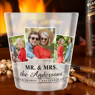 Mr & Mrs Personalised 3 Photo Newlywed Wedding Shot Glass