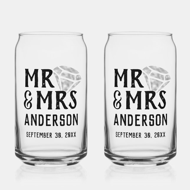 Mr & Mrs Personalised Beer Glass Can Set (Front)