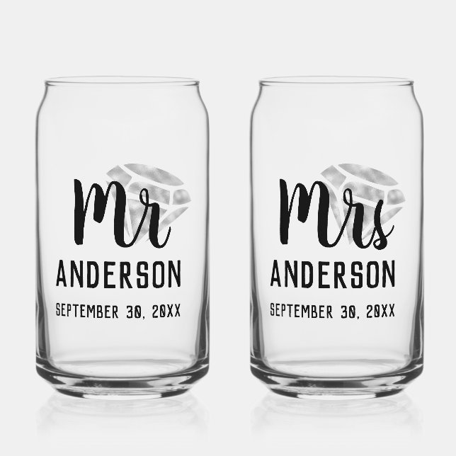 Mr & Mrs Personalised Beer Glass Can Set (Front)