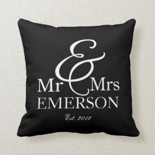 "Mr & Mrs" personalised black & white Cushion