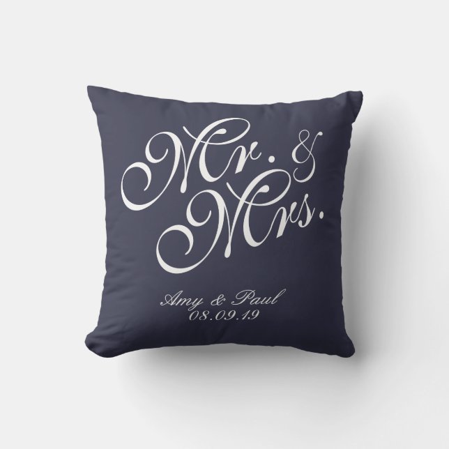 Mr.&Mrs.Personalised Blue Cushion (Front)