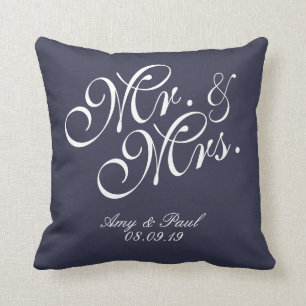 Mr.&Mrs.Personalised Blue Cushion