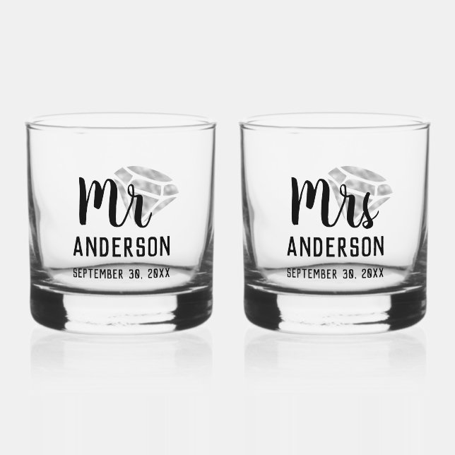 Mr & Mrs Personalised Stemless Whisky Glass Set (Front)