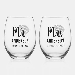 Mr & Mrs Personalised Stemless Wine Glass Set