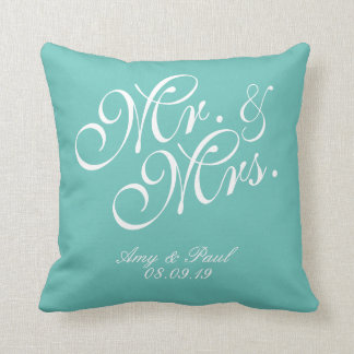 Mr.&Mrs.Personalised Teal Cushion