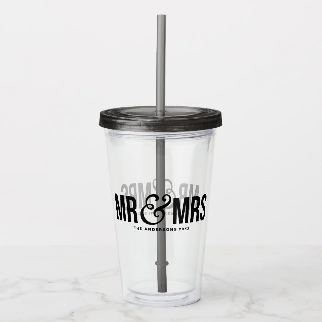 Mr. & Mrs. Personalised Wedding Favour Acrylic Tumbler (Front)