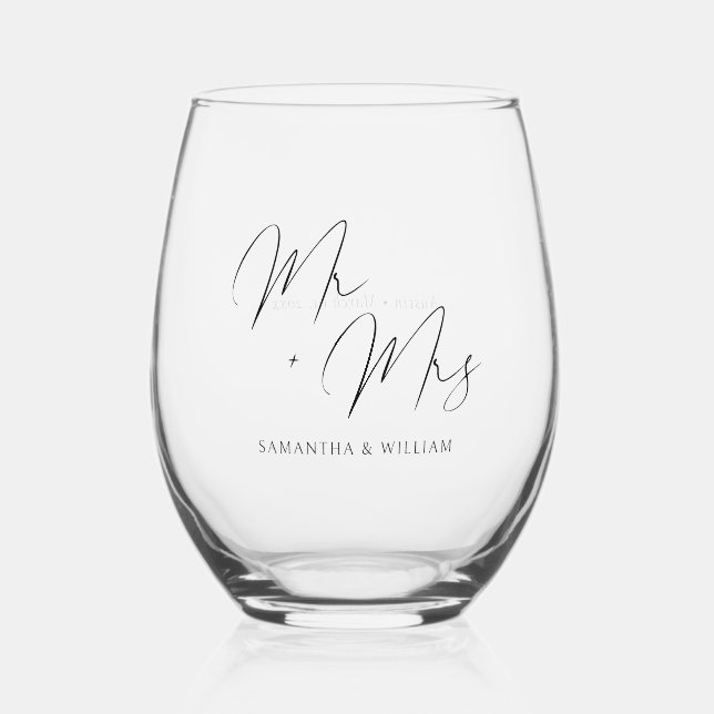 Mr. & Mrs.: Personalised Wedding Stemless Wine Glass (Front)
