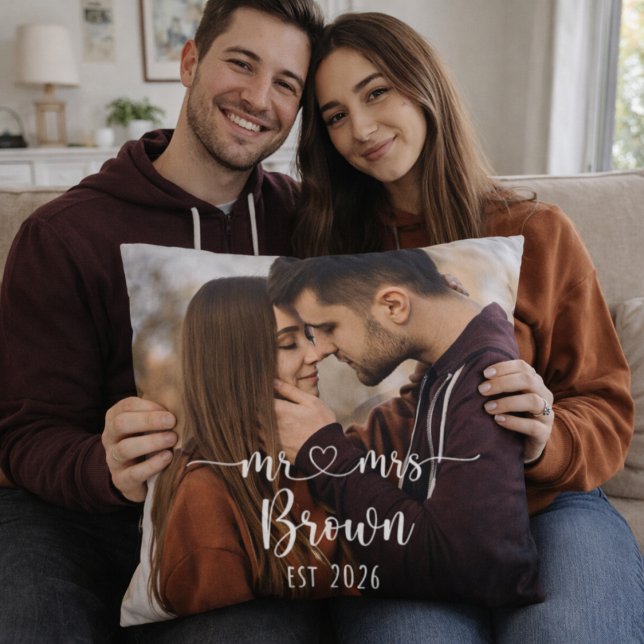 Mr & Mrs Personalized Photo Throw Pillow (Creator Uploaded)