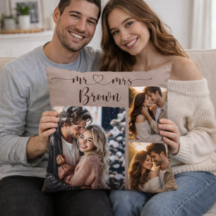 Mr & Mrs Personalized Photo Throw Pillow
