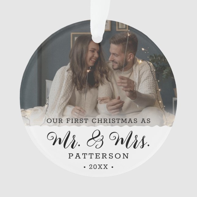 Mr. & Mrs. Photo 1st Christmas Newly weds Keepsake Ornament (Front)