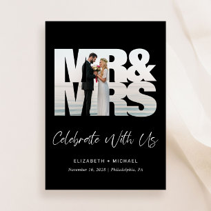 Mr Mrs Photo Black Wedding Reception Invitation
