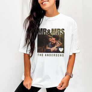 Mr & Mrs Photo Block Heart Anniversary Name T-Shirt
