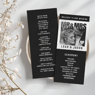 Mr & Mrs Photo Block Heart Black & White Wedding Programme