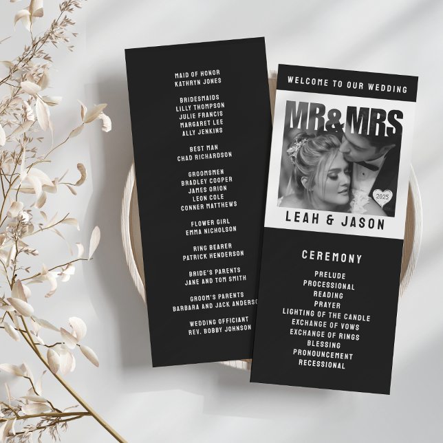Mr & Mrs Photo Block Heart Black & White Wedding Programme (Mr & Mrs Photo Block Heart Black & White Wedding Program
)