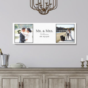 Mr & Mrs Photo Script Names Wedding Date Keepsake Canvas Print