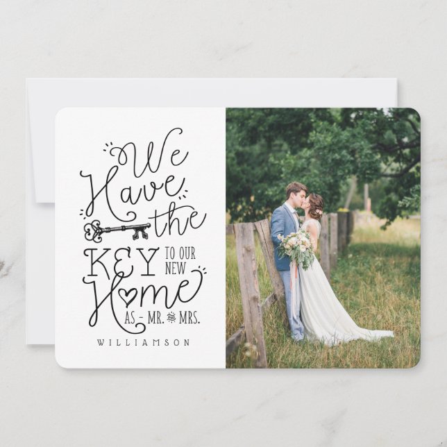 Mr & Mrs Photo We Have The Key New To Our New Home Announcement (Front)