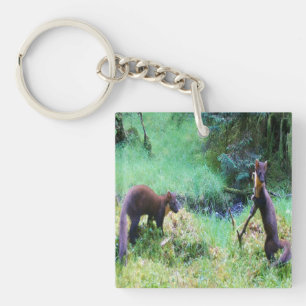Mr & Mrs Pine Marten Rustic British Nature Lover Key Ring