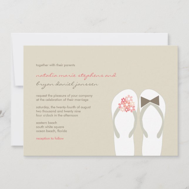 Mr & Mrs Pink Flip Flops Beach Wedding Invitation (Front)