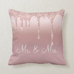 Mr. & Mrs. Pink Glitter Elegant Wedding Cushion