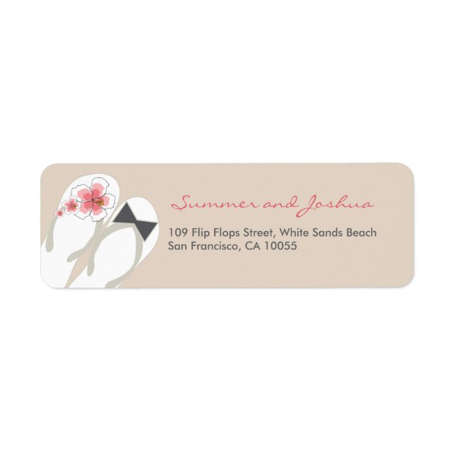 Mr & Mrs Pink Hibiscus Flip Flops Wedding Address (Front)