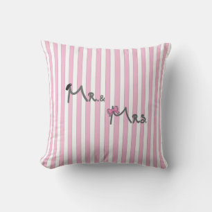 Mr. & Mrs - pink stripes Pillow bride/groom