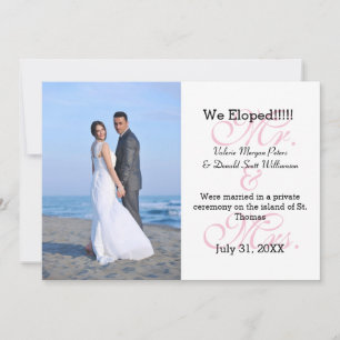 Mr. & Mrs. Pink We Eloped - Photo Announcement