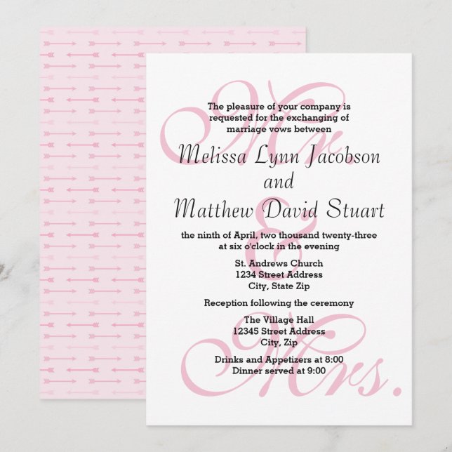 Mr. & Mrs. Pink - Wedding & Reception Invitation (Front/Back)