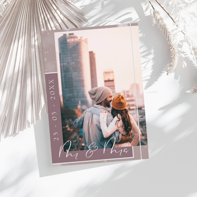 Mr & Mrs Plum Purple White Script Photo Save The Date (Creator Uploaded)