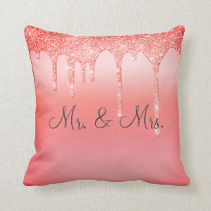 Mr. & Mrs Pretty Glitter Wedding Keepsake Elegant Cushion