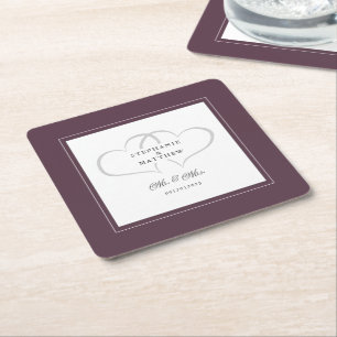 Mr & Mrs Purple Elegant Hearts Wedding Chic Party Square Paper Coaster