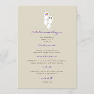 Mr & Mrs Purple Flip Flops Beach Wedding Menu Card