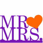 Mr & Mrs Purple & Orange Heart Cake Topper Standing Photo Sculpture<br><div class="desc">Decorate your wedding cake with this simple,  yet fun cake topper from Kustom By Kris. It reads "Mr." and "Mrs." with a '&' between them.</div>