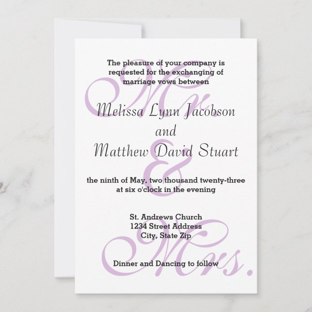Mr. & Mrs. Purple - Wedding Invitation (Front)