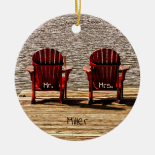 Mr Mrs Red Adirondack Beach Chairs Rustic Ceramic Tree Decoration