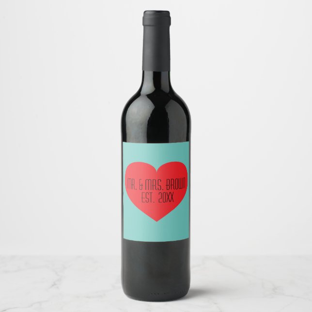 Mr. & Mrs. Red Heart  Wine Label (Front)