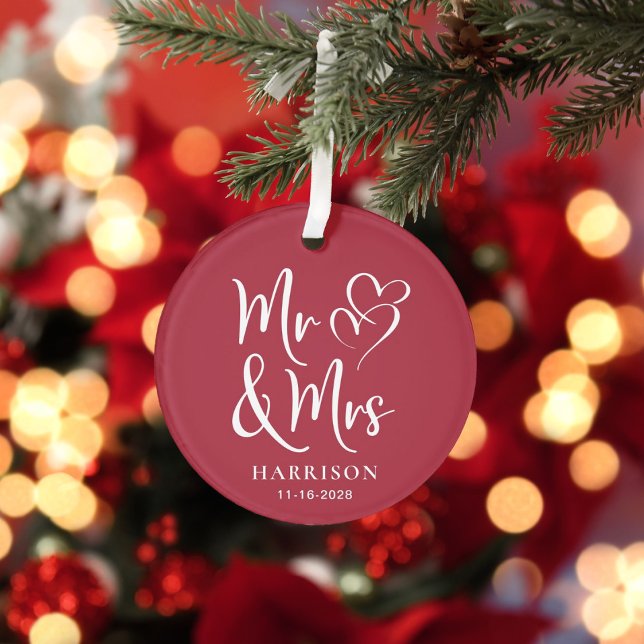 Mr Mrs Red Wedding Photo Ornament (Creator Uploaded)