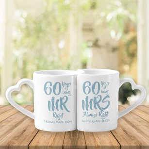 Mr Mrs Right 60th Wedding Anniversary Coffee Mug Set