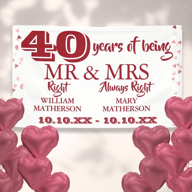 Mr Mrs Right Fun 40th Anniversary Ruby Hearts Banner (Mr Mrs Right Fun 40th Anniversary Ruby Hearts Banner)