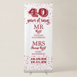 Mr Mrs Right Fun 40th Anniversary Ruby Hearts Retractable Banner